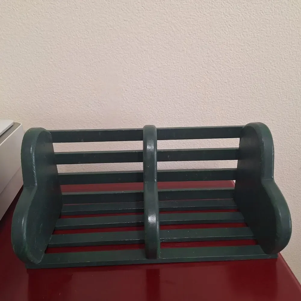 Vintage wood corner heart 3 tier trinket shelf green folk art country kitchen